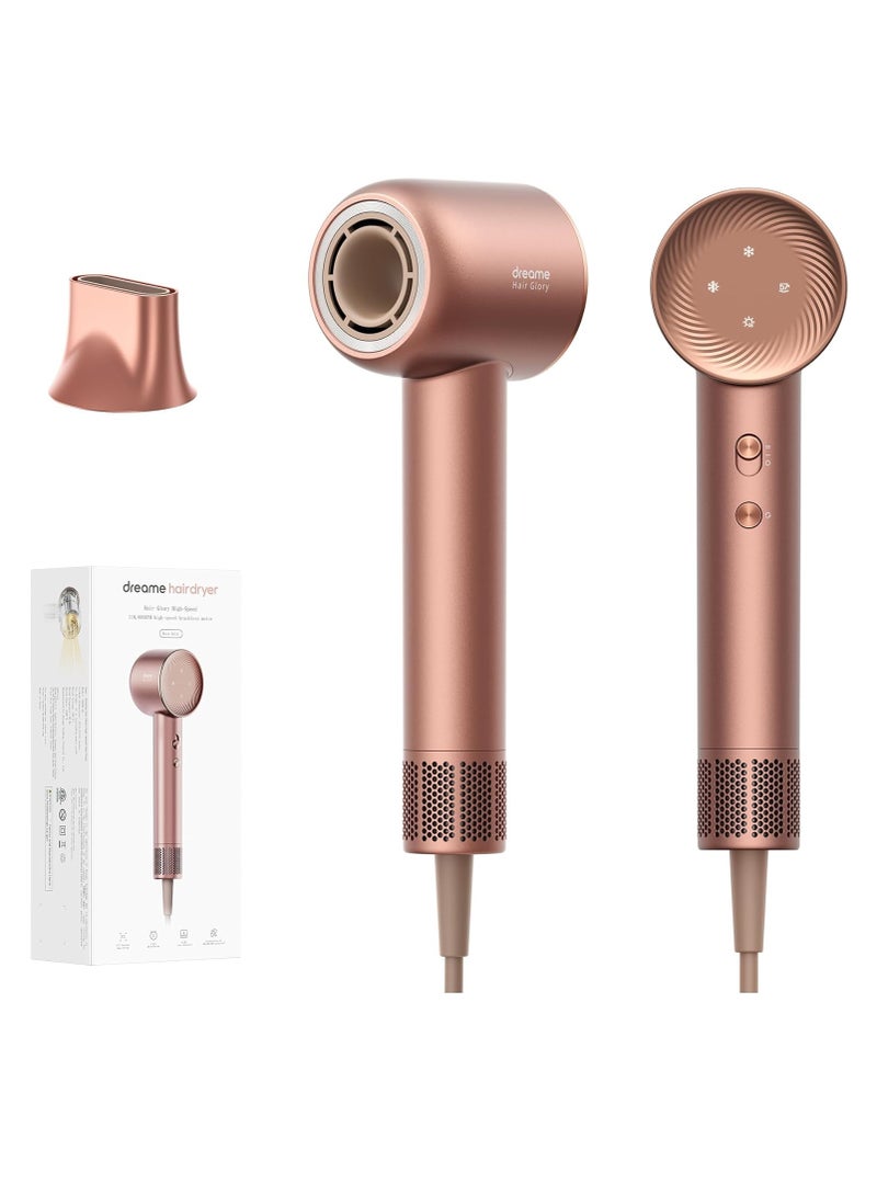 Dreame Hair Glory Hair Dryer, Quick-Drying, 110,000 RPM High-Speed Motor, 70m/s Airflow Speed, Powerful Negative Ions Technology, Lightweight, Temperature and Airspeed Control, Rose Gold
