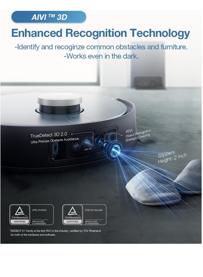 X1 OMNI Robot Vacuum Cleaner (Auto Clean+Auto Empty) Deep Sweeping and Mopping, 5000PA Strongest Suction, AIVI 3D and OZMO Turbo 2.0 Technology, OK, YIKO Voice Control 3 L 54 W X1 Grey