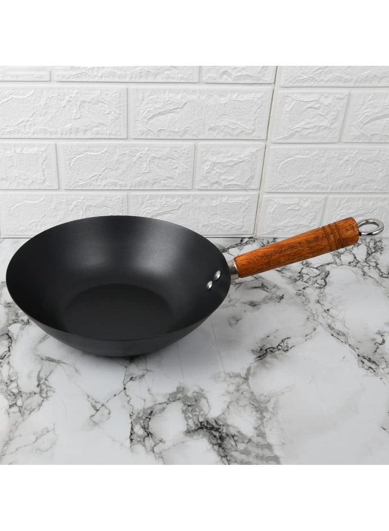 Carbon Steel 27 cm Wok/Kadhai with Strong Wooden Handle, 100% Toxin-Free, Naturally Non-Stick, Long Lasting