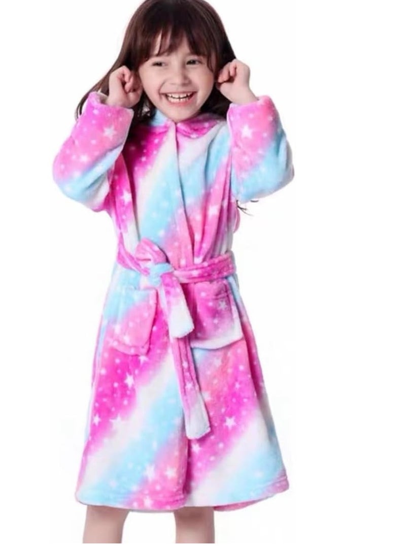 Baby Girls Unicorn Design Bathrobes Hooded Nightgown Soft Fluffy Bathrobes Sleepwear For Baby Girls(8Y-9Y)
