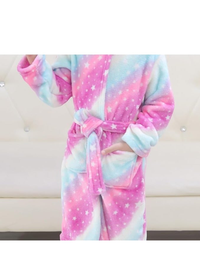 Baby Girls Unicorn Design Bathrobes Hooded Nightgown Soft Fluffy Bathrobes Sleepwear For Baby Girls(6Y-7Y)