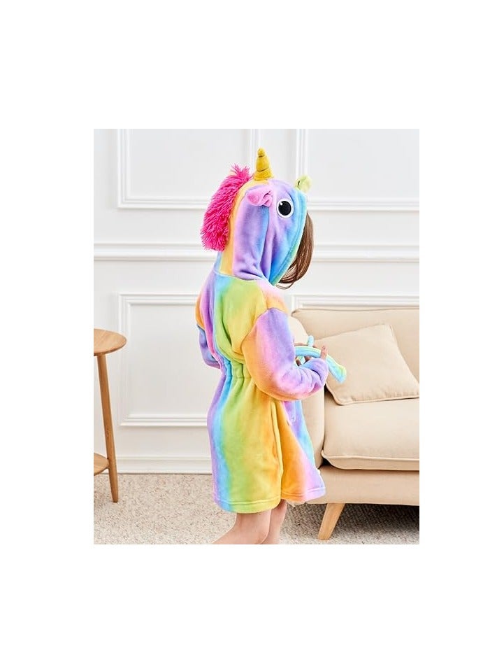 Baby Girls Unicorn Design Bathrobes Hooded Nightgown Soft Fluffy Bathrobes Sleepwear For Baby Girls(120)