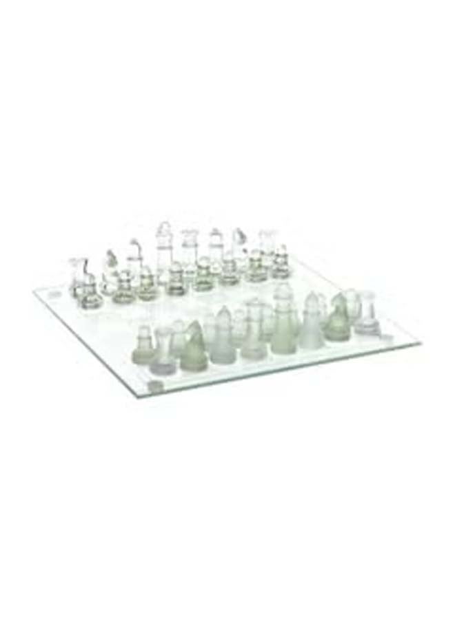 Glass Chess Set Frosted and Clear Pieces and Glass Resin Board Easy to Play Classic Strategy Game and Elegant Design