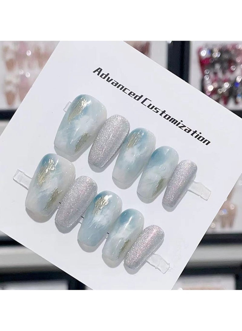 removable salt sea ice blue patch type wearable manicure by handmade