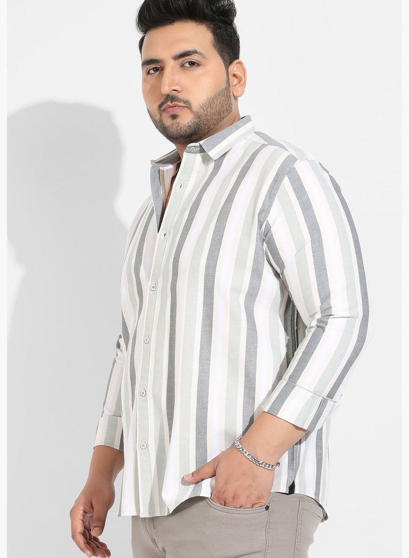 Striped Spread Collar Long Sleeve Shirt