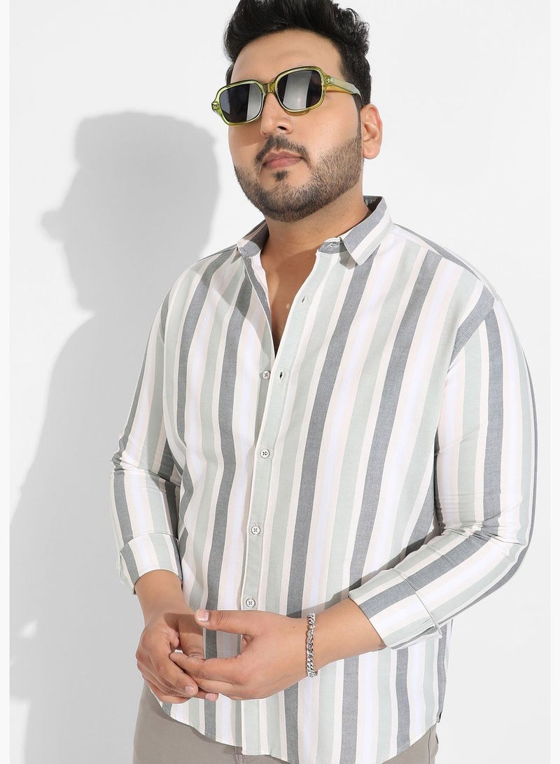 Striped Spread Collar Long Sleeve Shirt