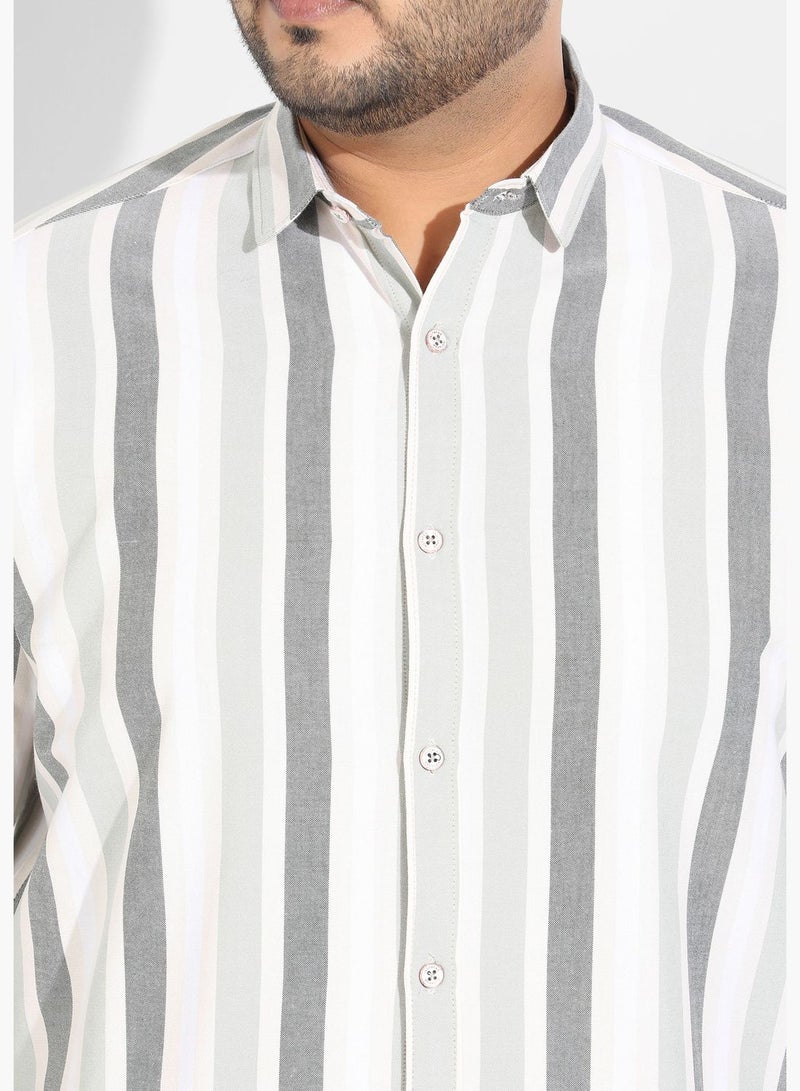Striped Spread Collar Long Sleeve Shirt
