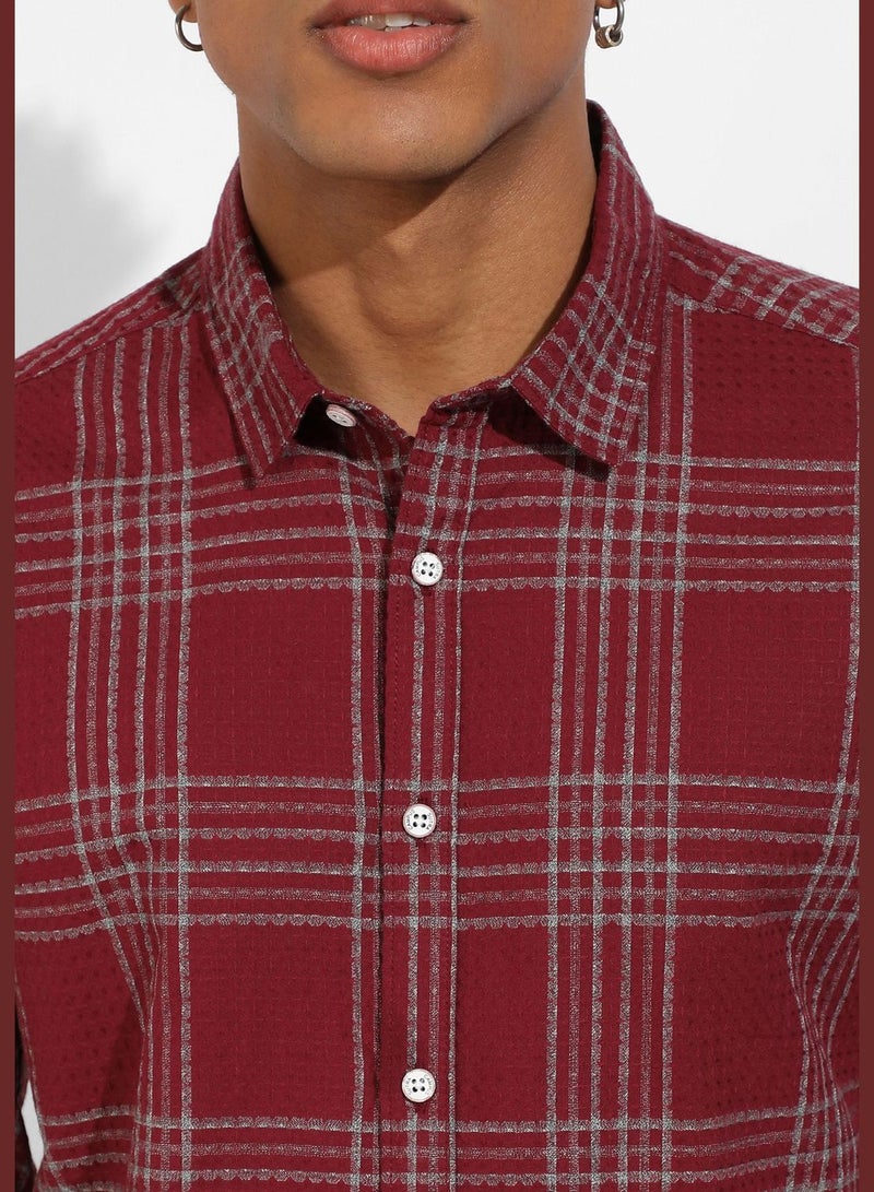 Checkered Spread Collar Long Sleeve Shirt