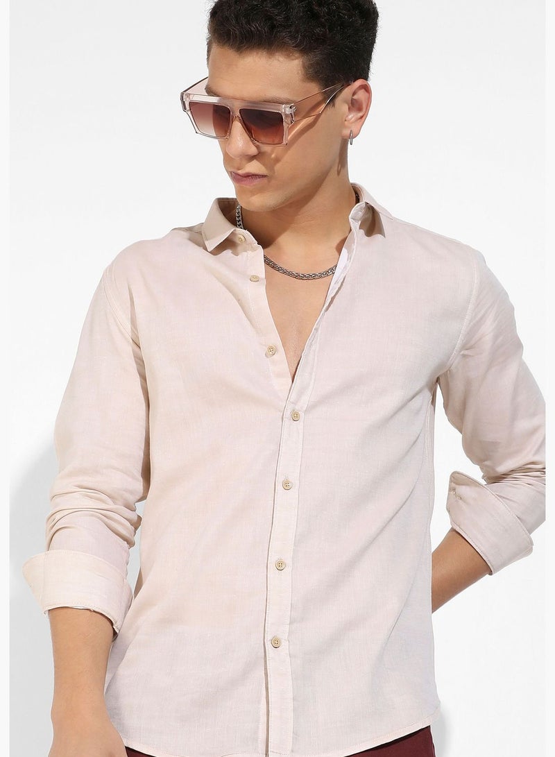 Solid Spread Collar Long Sleeve Shirt