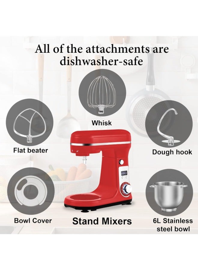 Biolomix Kitchen Electric Stand Mixer DC Motor Lower Operate Noise, BM601, Red