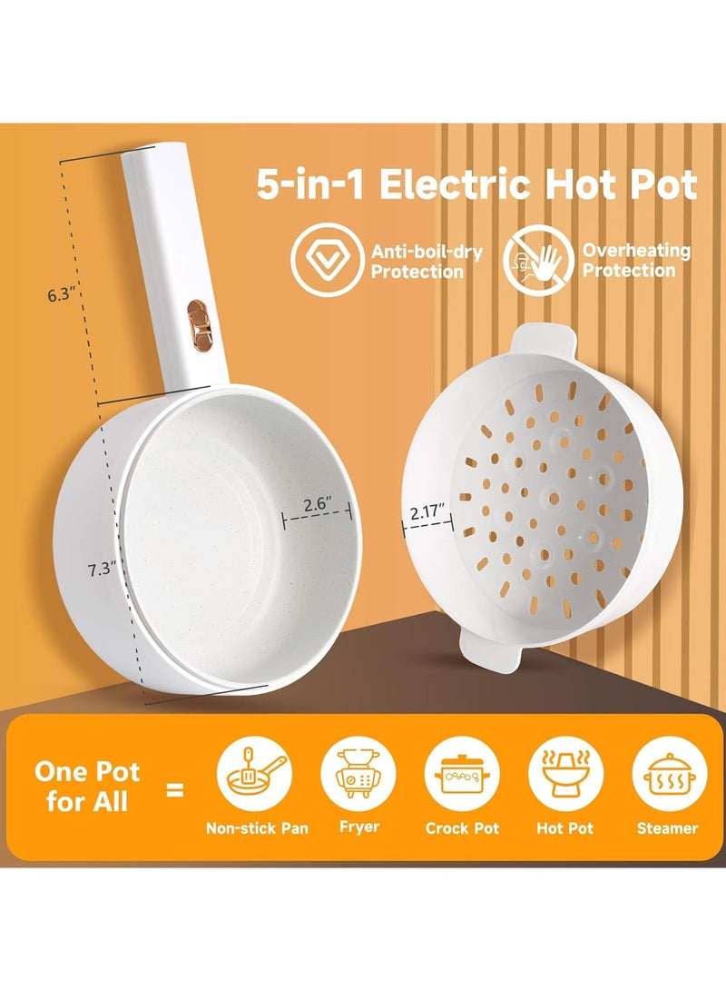 Electric Hot Pot with Steamer and Temperature Control NonStick Electric Cooker Electric Skillet Frying Pan Electric Saucepan for Noodles Egg Steak Oatmeal and Soup