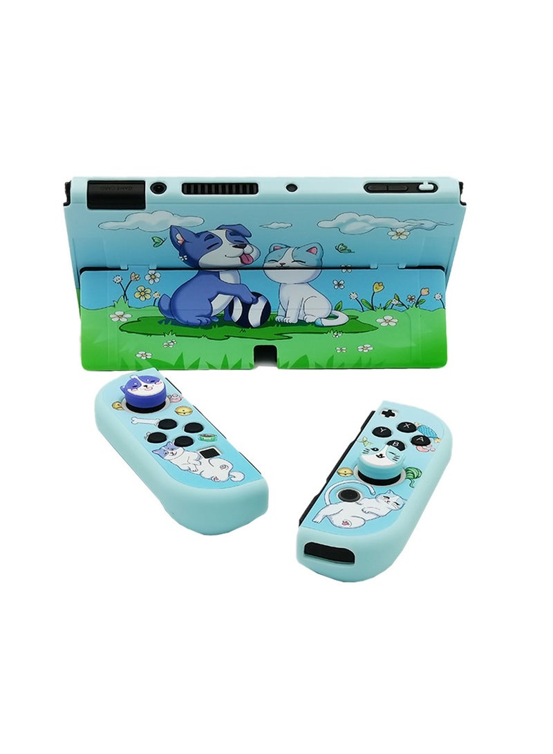 Cartoon Protective Case for Nintendo Switch OLED Dockable Anti-Scratch Hard Shell PC Joy-Con Cover with 2 Pcs Lovely Joystick Cover Accessories,Shock-Absorption Slim Cover Skin for Switch OLED Model