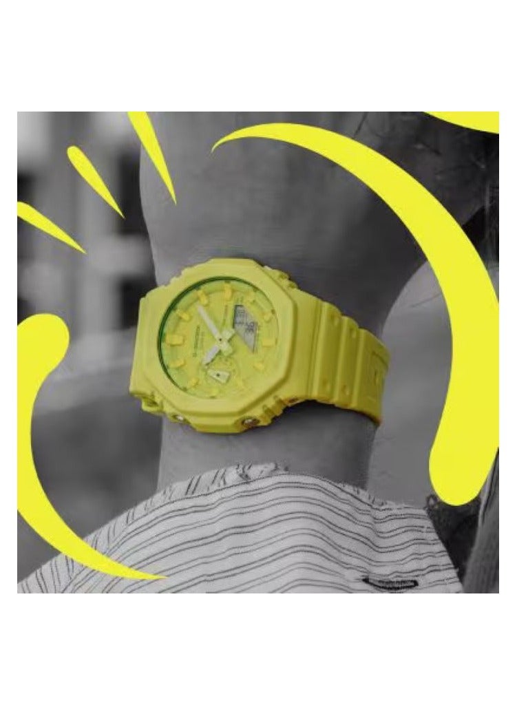 Casio G-shock GA-2100-9A9 Carbon Core Guard Analog-Digital Watch - Stylish Design with Resin Band, Ideal for Daily Wear and Sports Activities - Yellow watch