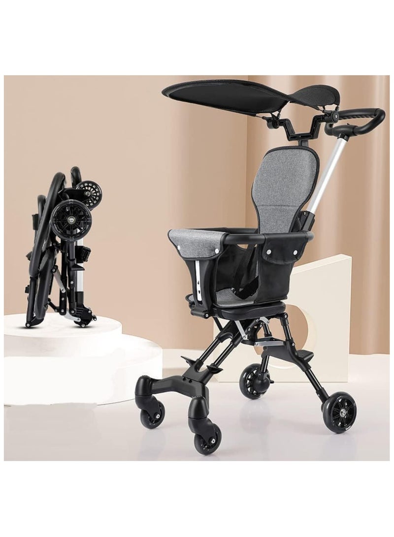 Baby Stroller Foldable Stroller Travel Pram for Infants Toddlers and Children 0 to 5 Years a Safety Harness Large Storage Basket, Reversible Handlebar, 360 Degree Swivel Wheel Adjustable Backrest