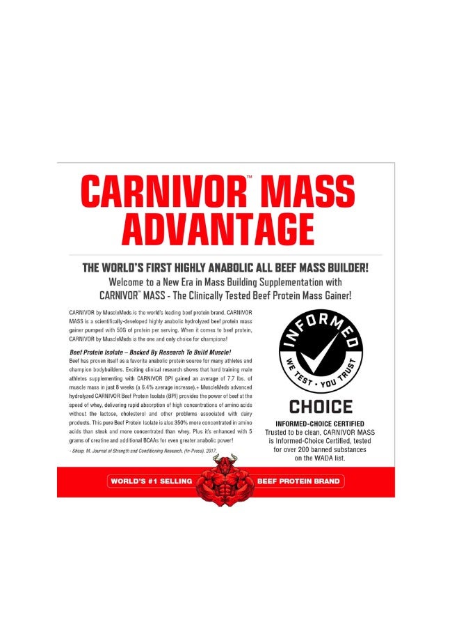 Carnivor Mass Anabolic Beef Protein Gainer Strawberry Flavor 14 Servings.