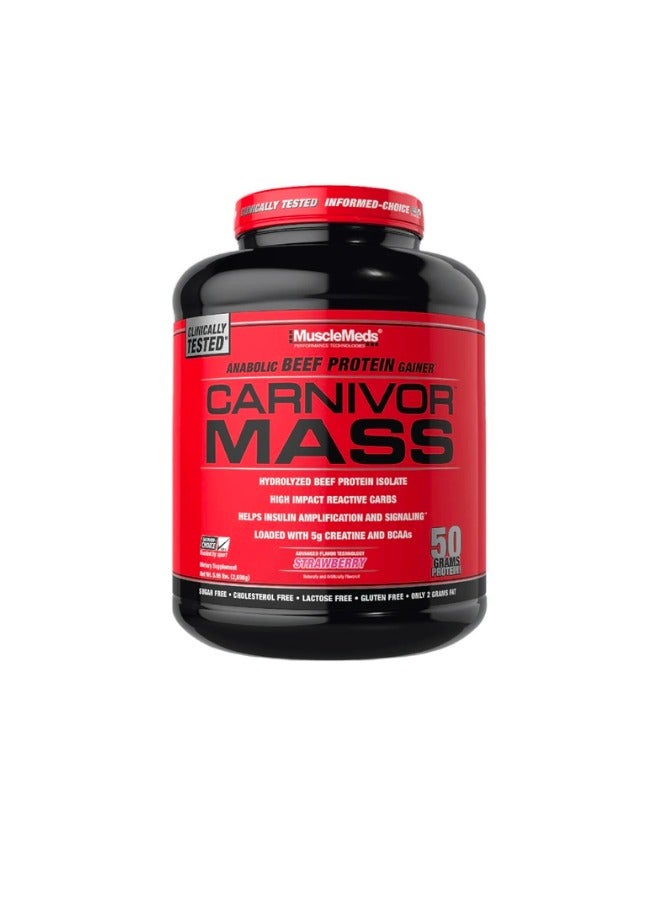 Carnivor Mass Anabolic Beef Protein Gainer Strawberry Flavor 14 Servings.