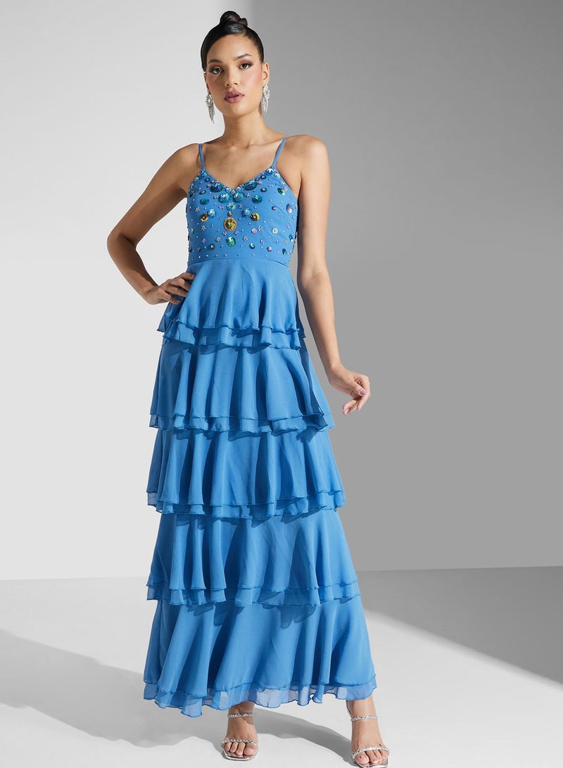 Embellished Tiered Maxi Dress