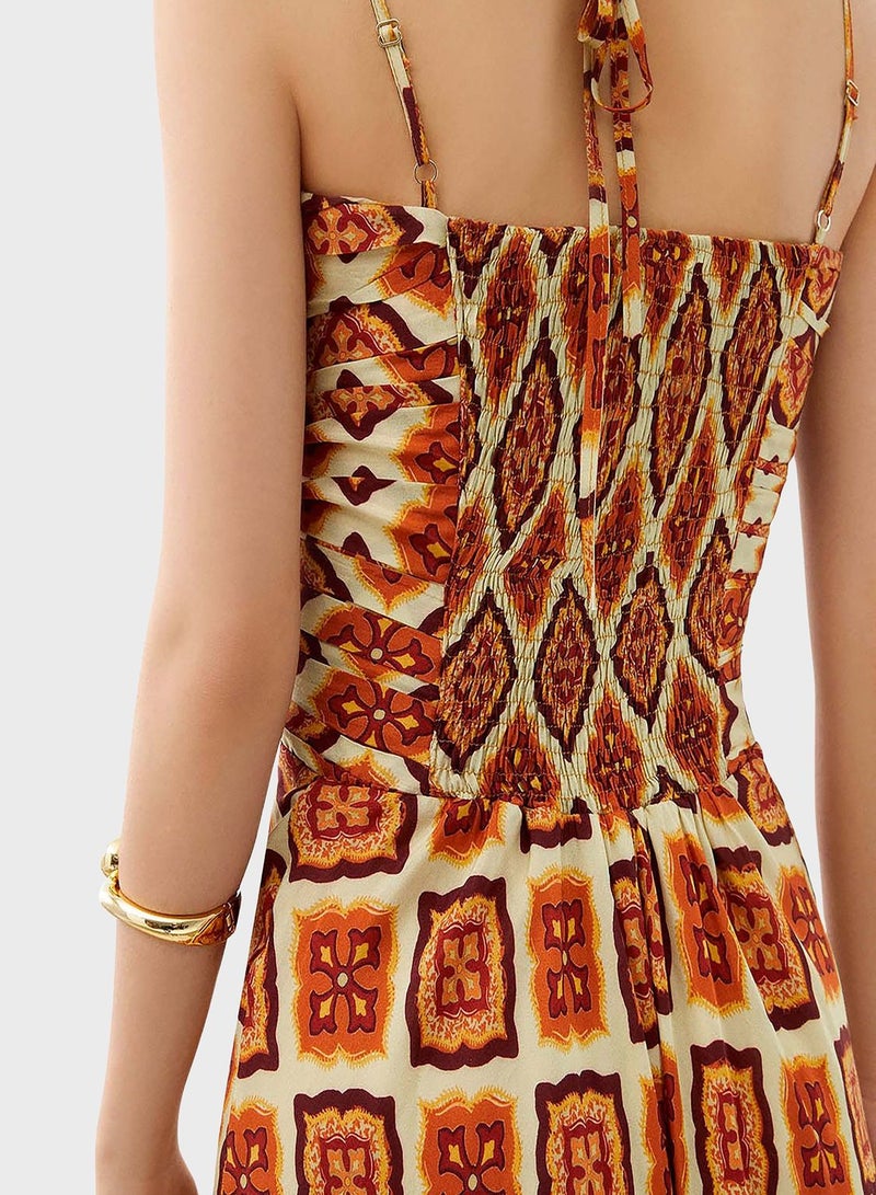 Patterned Cut Out Strappy Dress