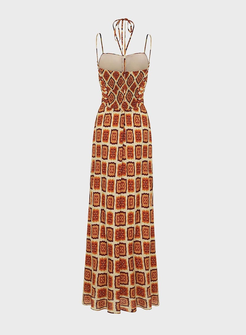 Patterned Cut Out Strappy Dress