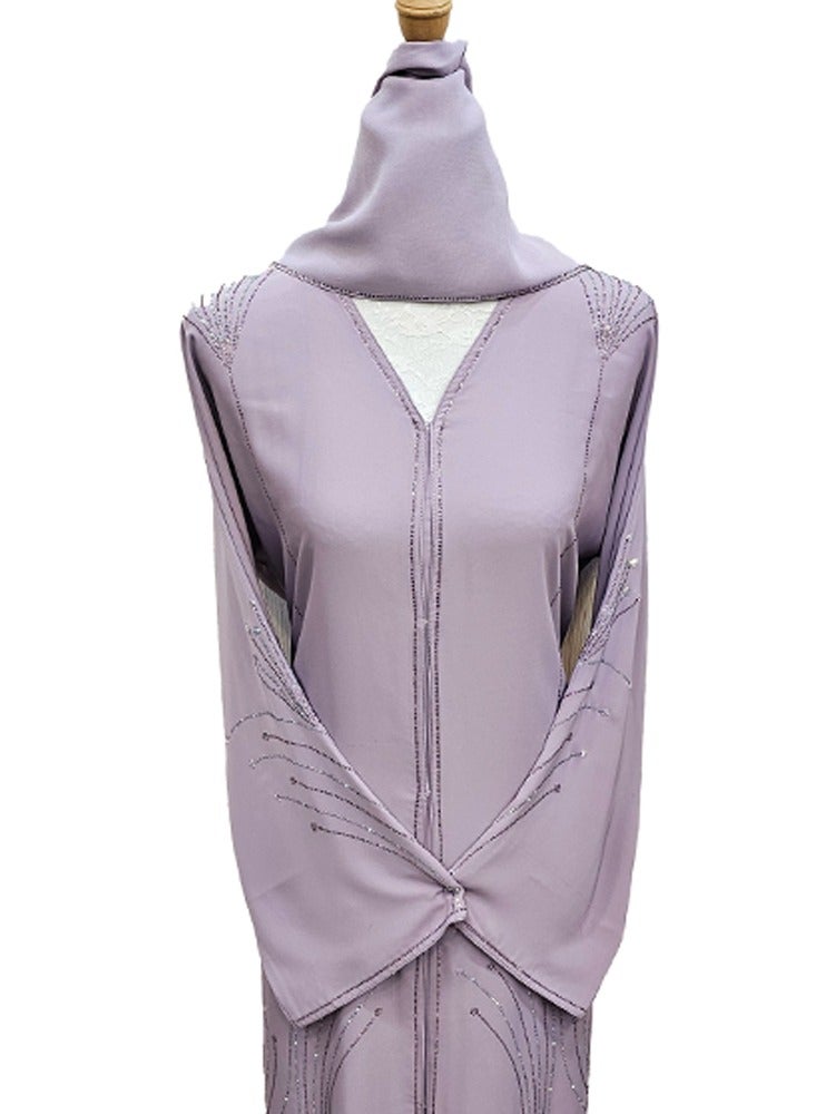 Lilac Color Aya Stone Design Abaya For Women