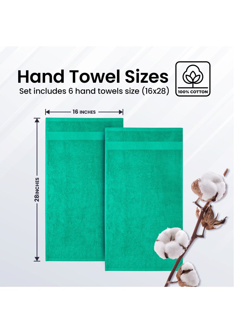 Premium Green Hand Towels - Pack of 6, 41cm x 71cm Bathroom Hand Towel Set, Hotel & Spa Quality Hand Towels for Bathroom, Highly Absorbent and Super Soft Bathroom Towels by Infinitee Xclusives