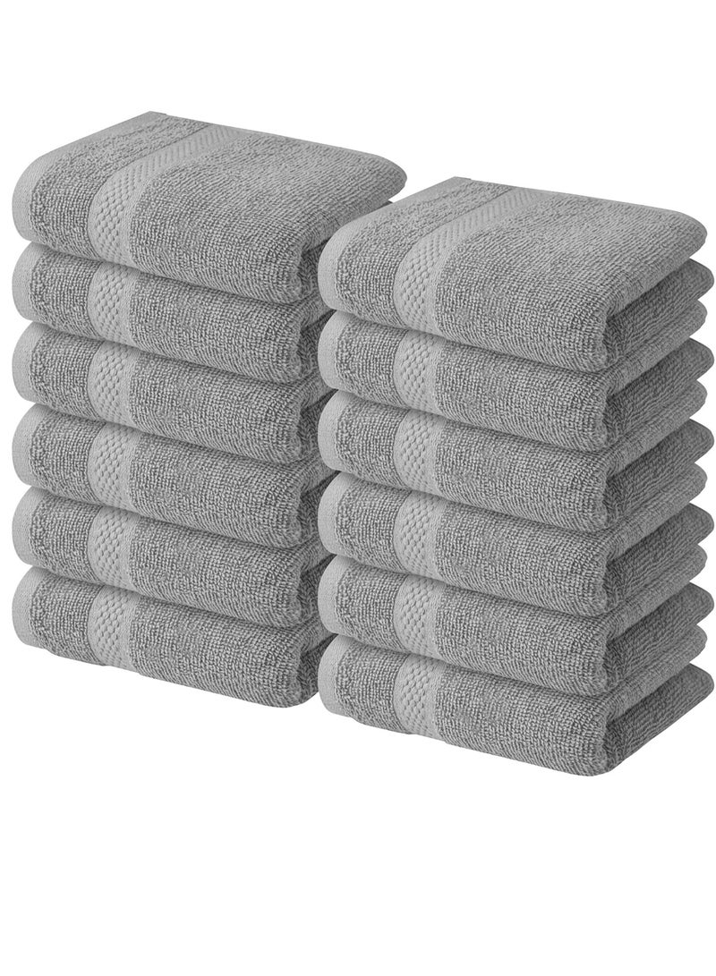 Infinitee Xclusives [12 Pack] Premium Grey Wash Cloths and Face Towels, 33cm x 33cm 100% Cotton, Soft and Absorbent Washcloths Set - Perfect for Bathroom, Gym, and Spa