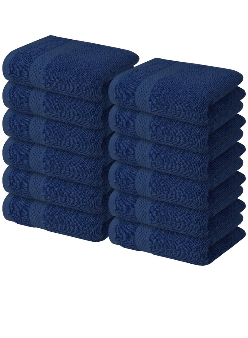 Infinitee Xclusives [12 Pack] Premium Blue Wash Cloths and Face Towels, 33cm x 33cm 100% Cotton, Soft and Absorbent Washcloths Set - Perfect for Bathroom, Gym, and Spa