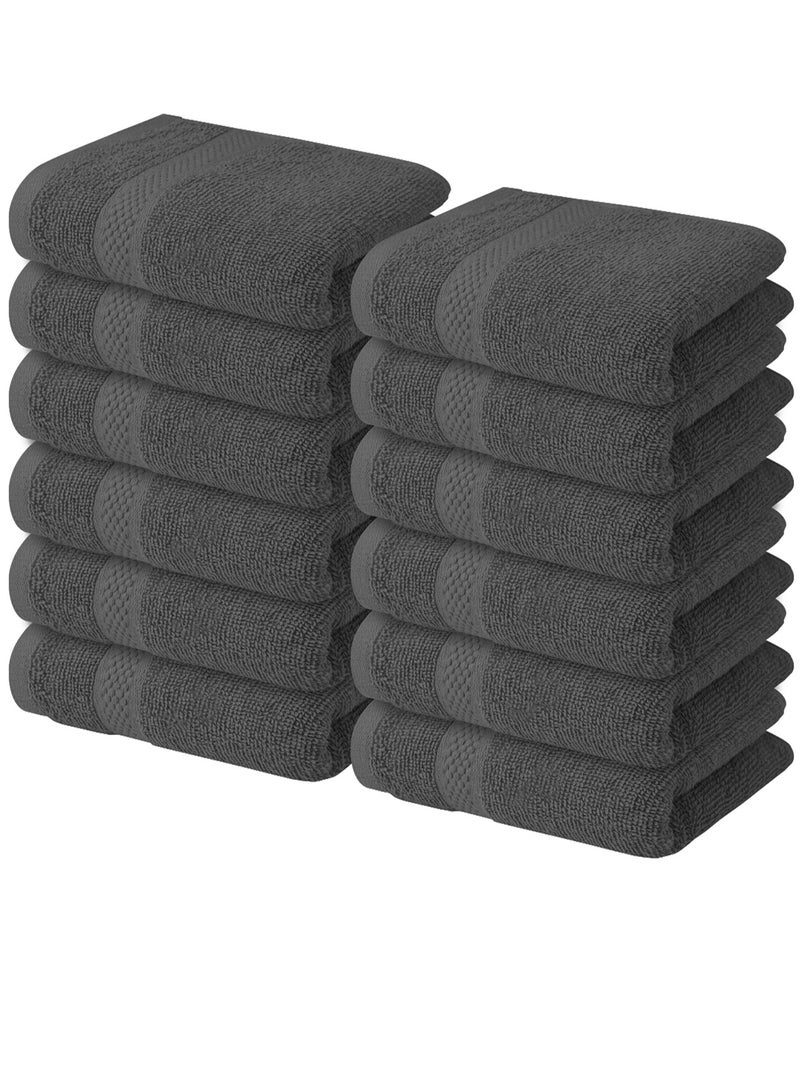 Infinitee Xclusives [12 Pack] Premium Grey Wash Cloths and Face Towels, 33cm x 33cm 100% Cotton, Soft and Absorbent Washcloths Set - Perfect for Bathroom, Gym, and Spa