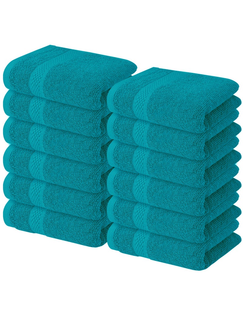 Infinitee Xclusives [12 Pack] Premium Teal Wash Cloths and Face Towels, 33cm x 33cm 100% Cotton, Soft and Absorbent Washcloths Set - Perfect for Bathroom, Gym, and Spa
