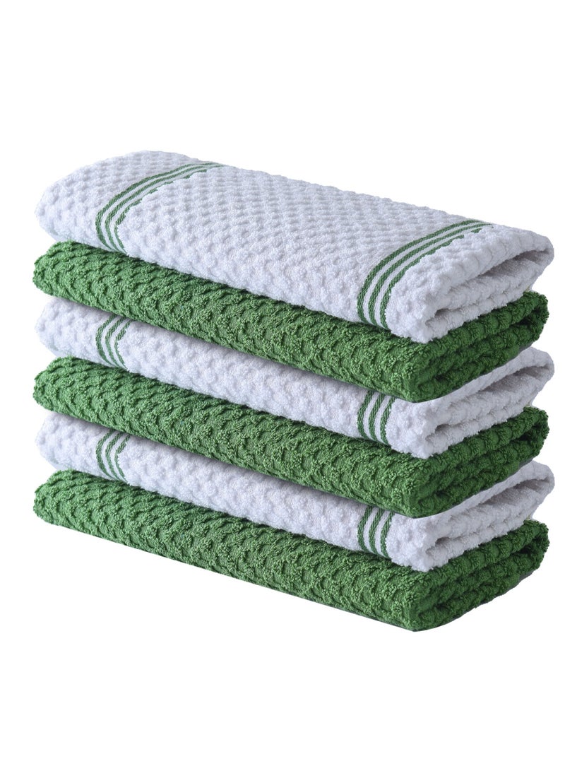 Premium Kitchen Towels – Pack of 6, 100% Cotton 40cm x 70cm Absorbent Dish Towels - 425 GSM Tea Towel, Terry Kitchen Dishcloth Towels- Green Dish Cloth for Household Cleaning by Infinitee Xclusives
