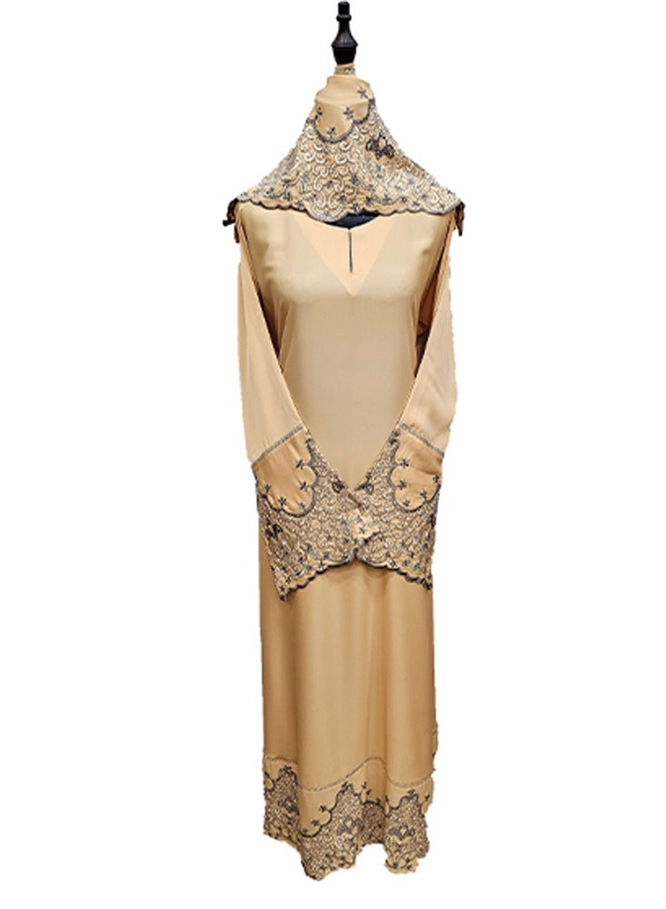 Dark Gold Embroidery Abaya for Women with matching Sheila