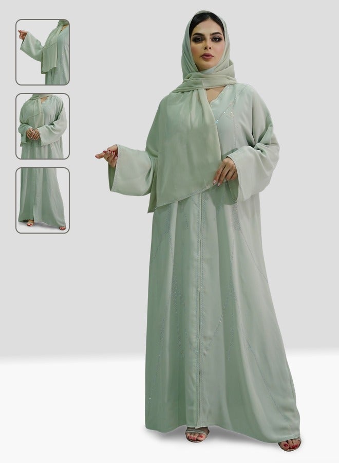 Zelmira Stone Design's Open Abaya In A Beautiful Pistachio Color