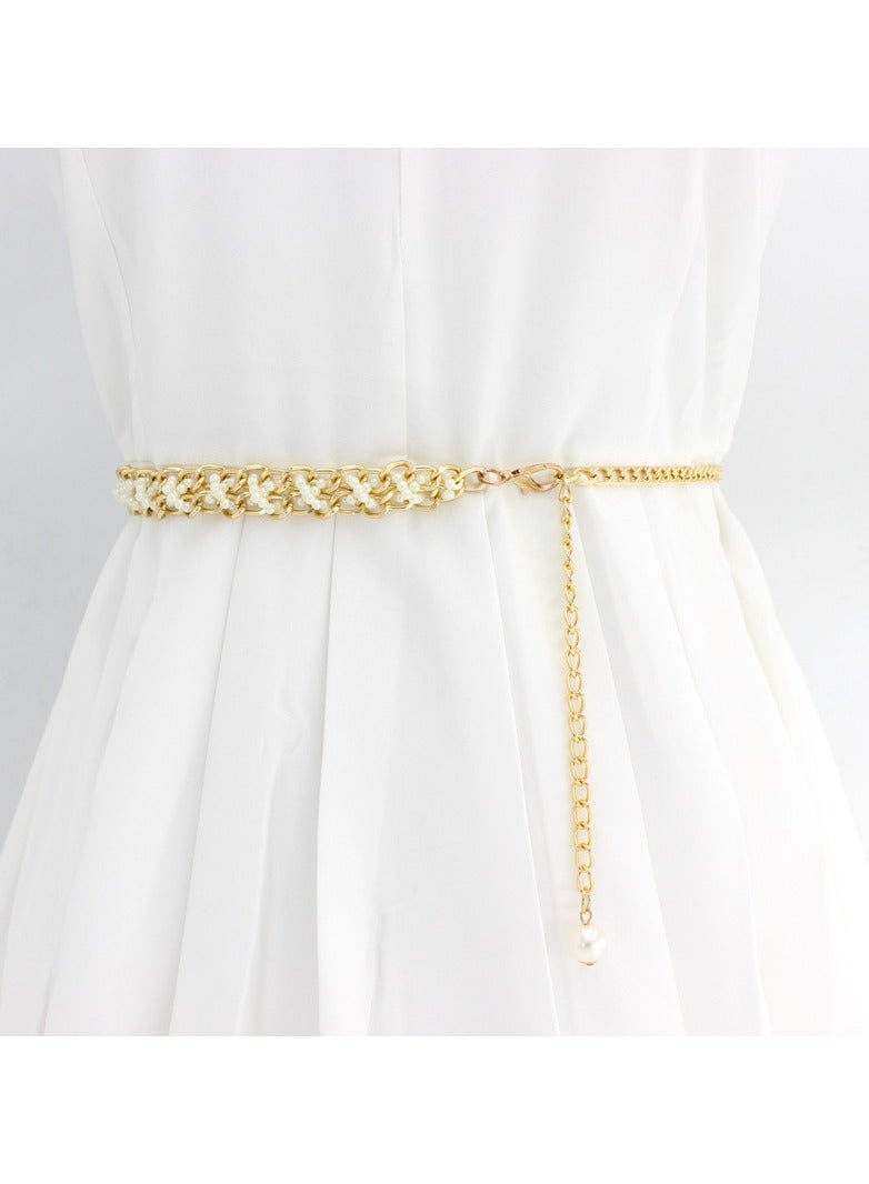 New Womens Pearl Fashion Versatile Decorative Dress Summer Skirt Small Belt