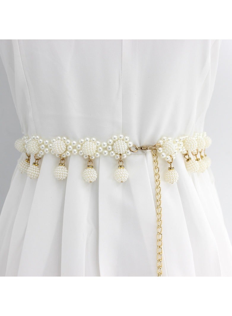 New Womens Pearl Fashion Versatile Decorative Dress Summer Skirt Small Belt