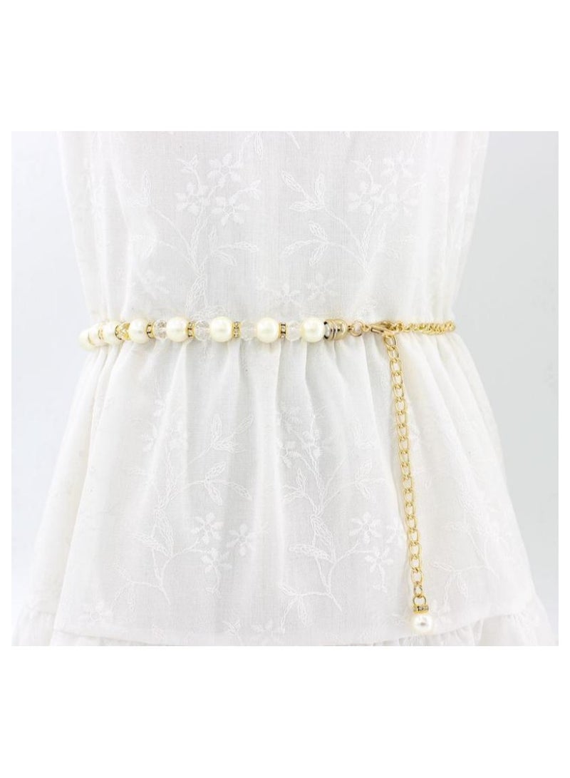 New Womens Pearl Fashion Versatile Decorative Dress Summer Skirt Small Belt