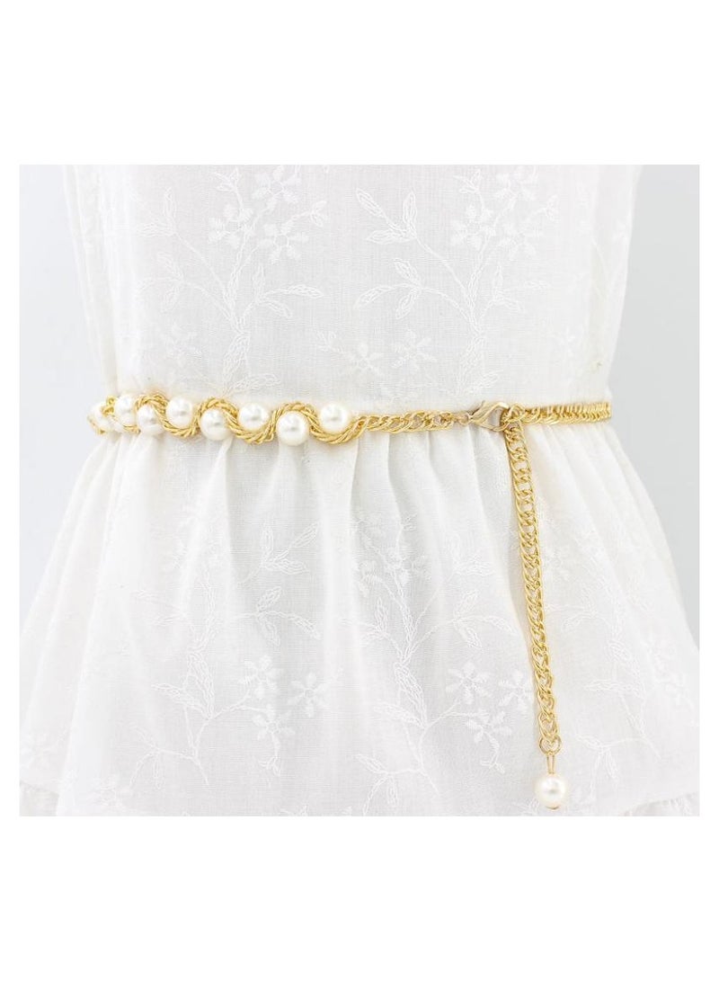 New Womens Pearl Fashion Versatile Decorative Dress Summer Skirt Small Belt
