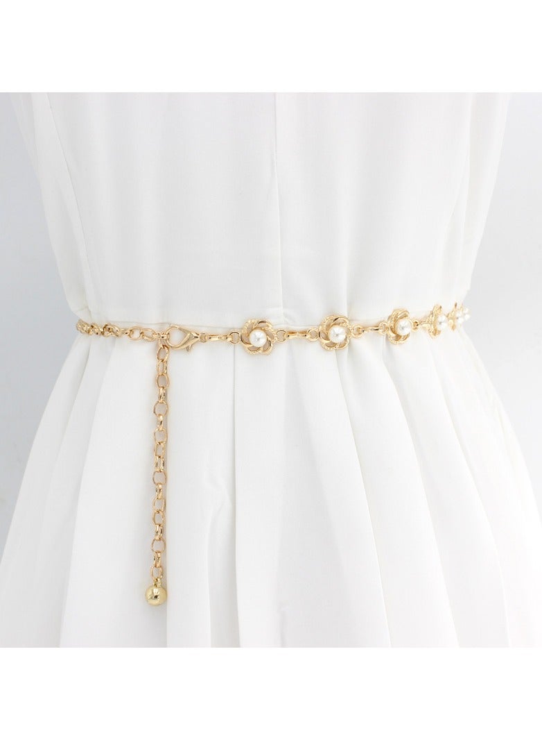 New Womens Pearl Fashion Versatile Decorative Dress Summer Skirt Small Belt