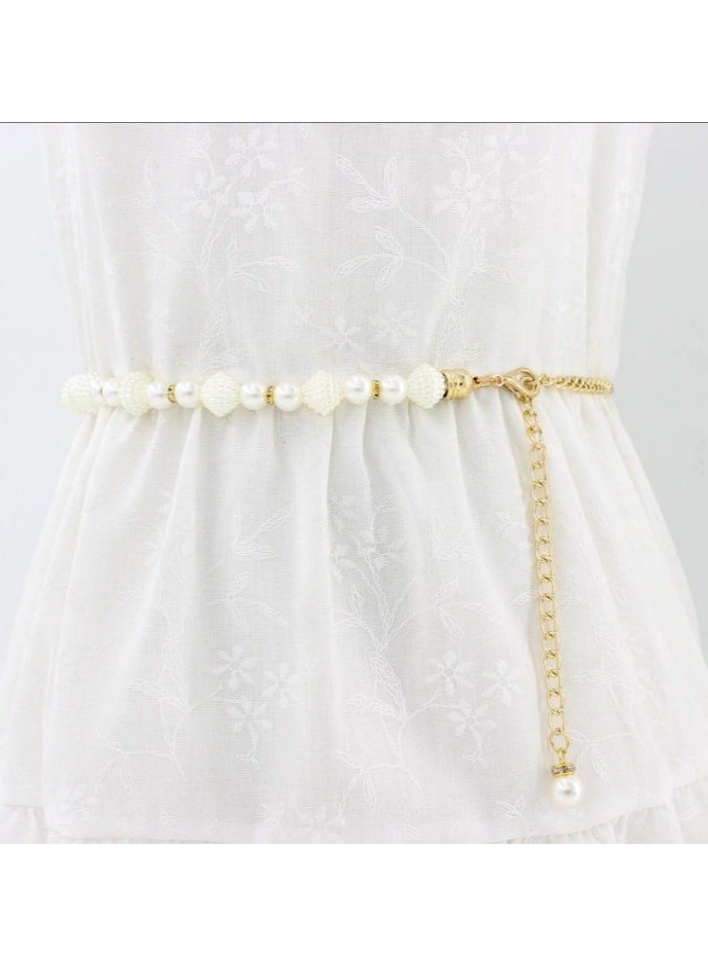 New Womens Pearl Fashion Versatile Decorative Dress Summer Skirt Small Belt