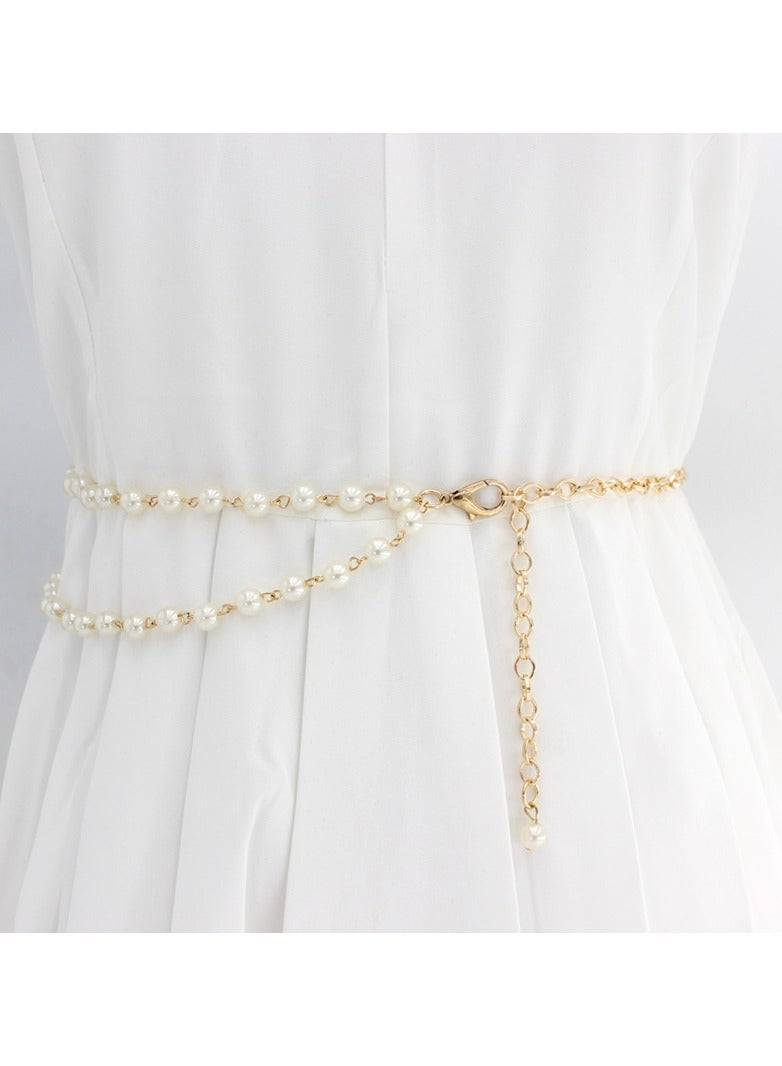 New Womens Pearl Fashion Versatile Decorative Dress Summer Skirt Small Belt