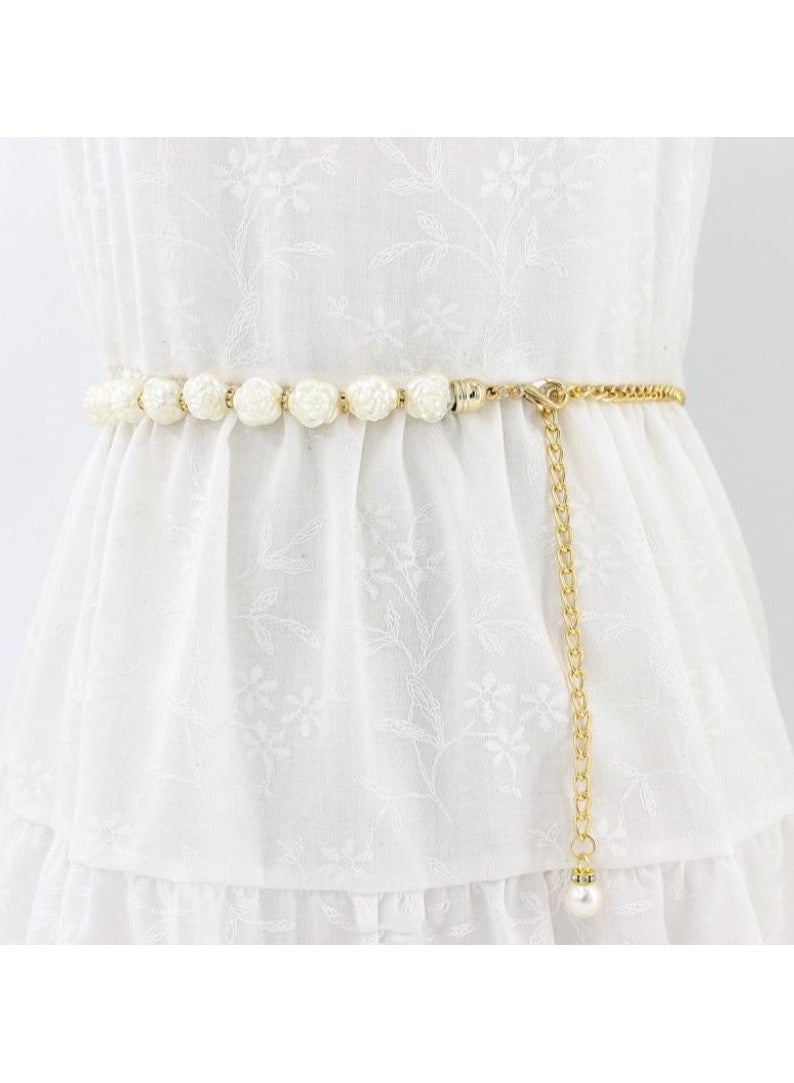 New Womens Pearl Fashion Versatile Decorative Dress Summer Skirt Small Belt