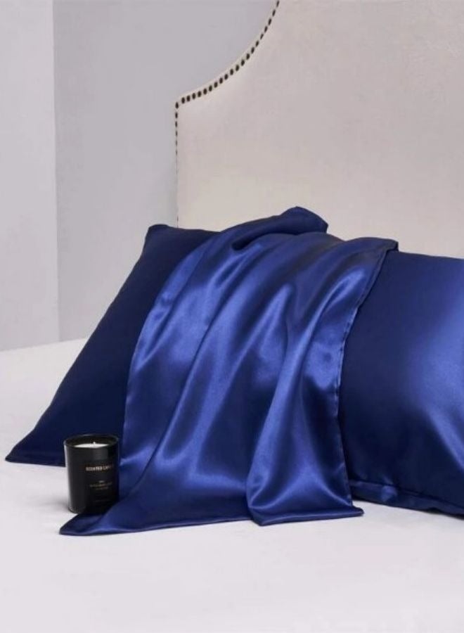 2 Pieces Pillowcases Silky Satin pillow cover set Hair Skin, Navy Blue Color.