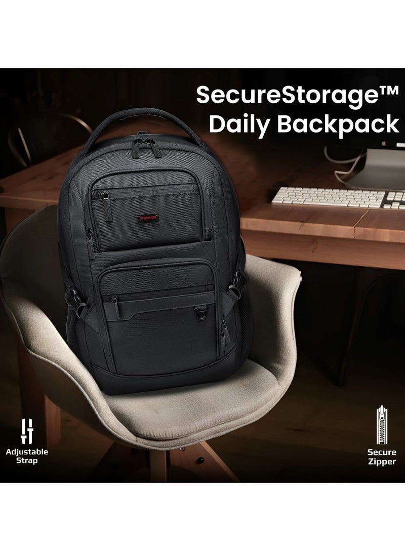 Promate SecureStorage™  Bag, a Lightweight 15.6-inch Laptop Backpack with Secure Zippers, Adjustable Straps, Water Resistance and Durable Finish for MacBook Air, iPad, Dell XPS 13, ElitePack-Lite