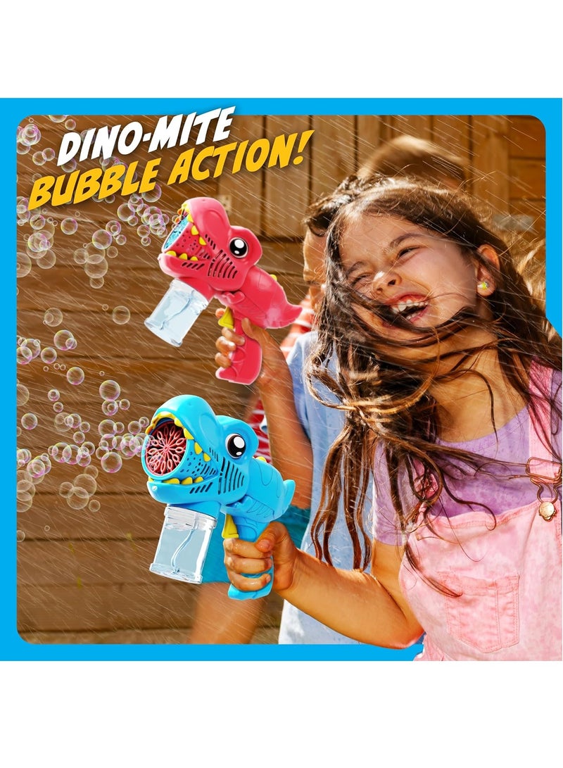 Dino Bubble Guns for Kids - 2 Pack - Bubbles Gun, Blaster, Blower, Maker, Machine for Boys & Girls- Cool Outdoor Dinosaur Toys for Toddlers - Birthday Gifts for Ages 3 4 5 6 7 8 Year Old Kid