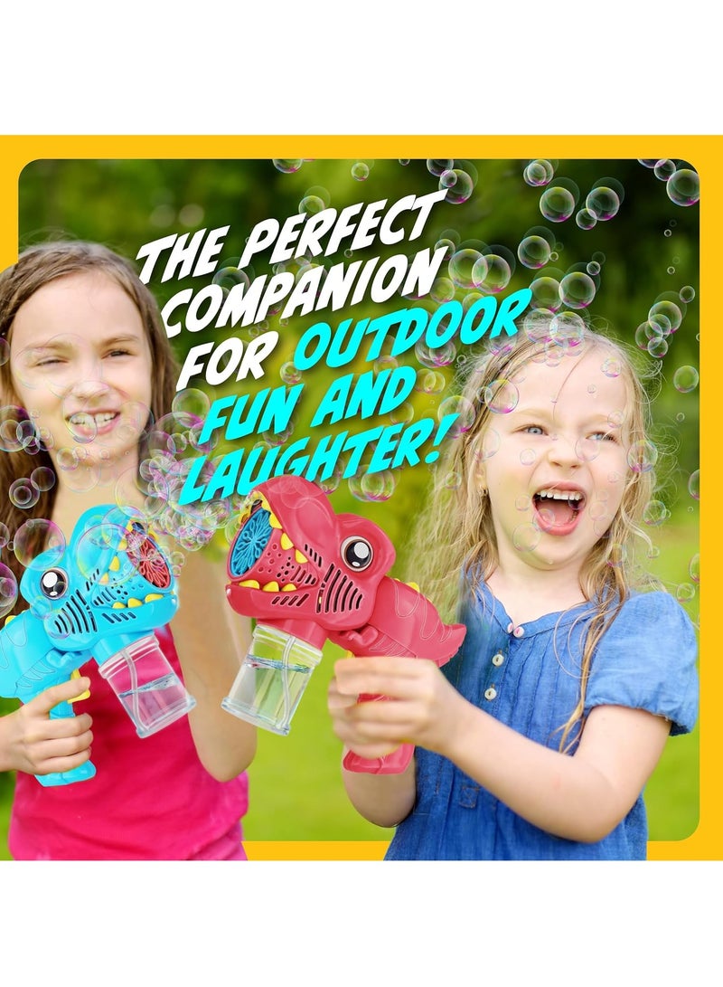 Dino Bubble Guns for Kids - 2 Pack - Bubbles Gun, Blaster, Blower, Maker, Machine for Boys & Girls- Cool Outdoor Dinosaur Toys for Toddlers - Birthday Gifts for Ages 3 4 5 6 7 8 Year Old Kid