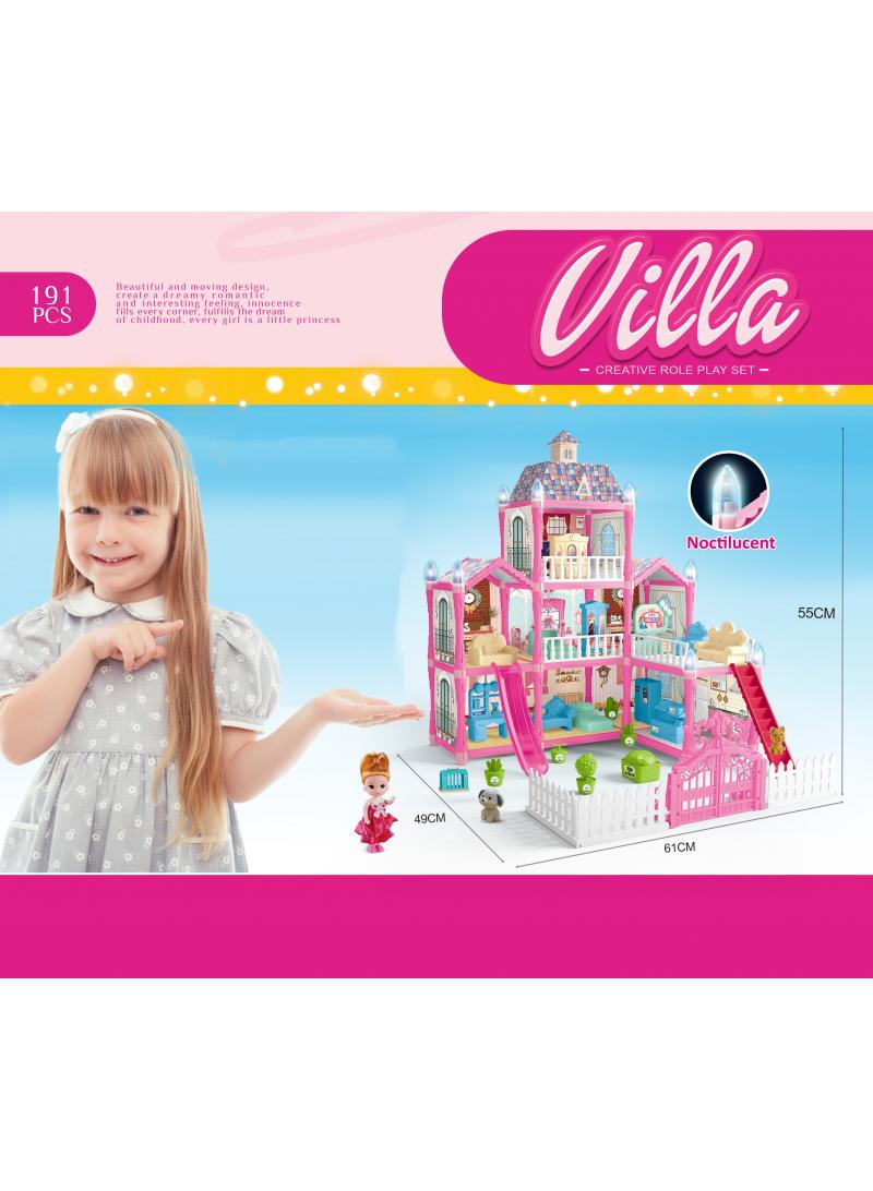 191 Pcs DIY Doll House With Night Light Princess Dream,Dream House Villa For Girls Pretend Toys-3 Story 8 Rooms Dollhouse,Toddler Playhouse Kids Gift For Girls Best Birthday Gift Children's Day