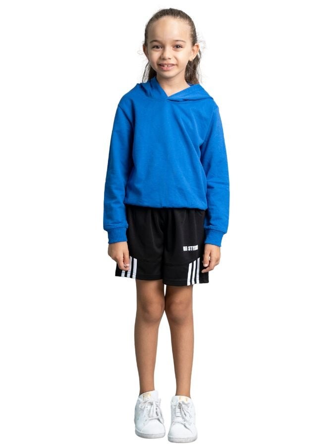 Kids unisex Hooded Sweatshirt- Solid Blue Long Sleeve Hoodie