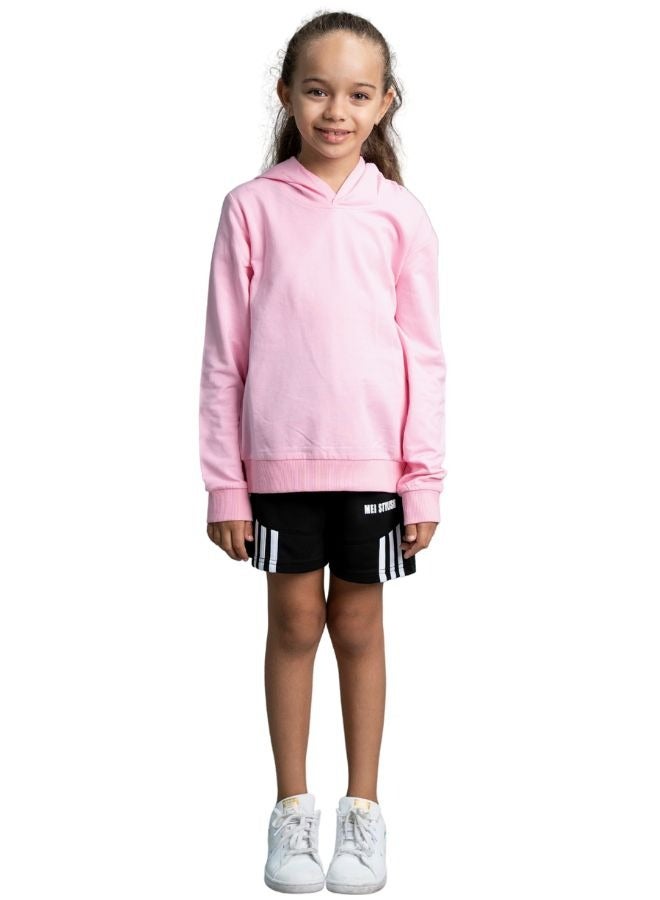 Kids Unisex Hooded Sweatshirt- Solid Pink Long Sleeve Hoodie