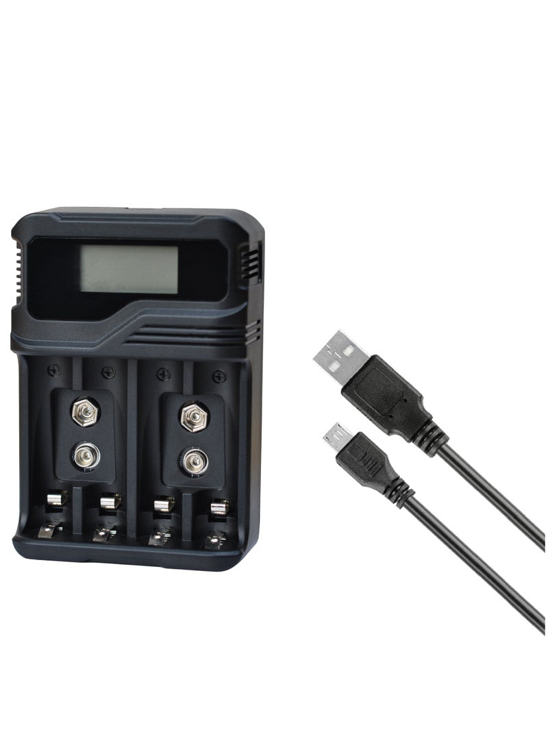 DMK Power TC-Q4A9 4-Slot LCD Quick Rechargeable battery Charger for AA AAA & 9V Batteries with Micro USB Cable