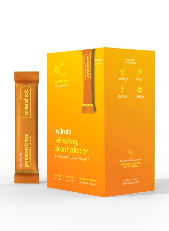 Electrolyte Hydration Powder | No Sugar, No Artificial Ingredients | Plant Based | Passion Bliss | 14 Sticks