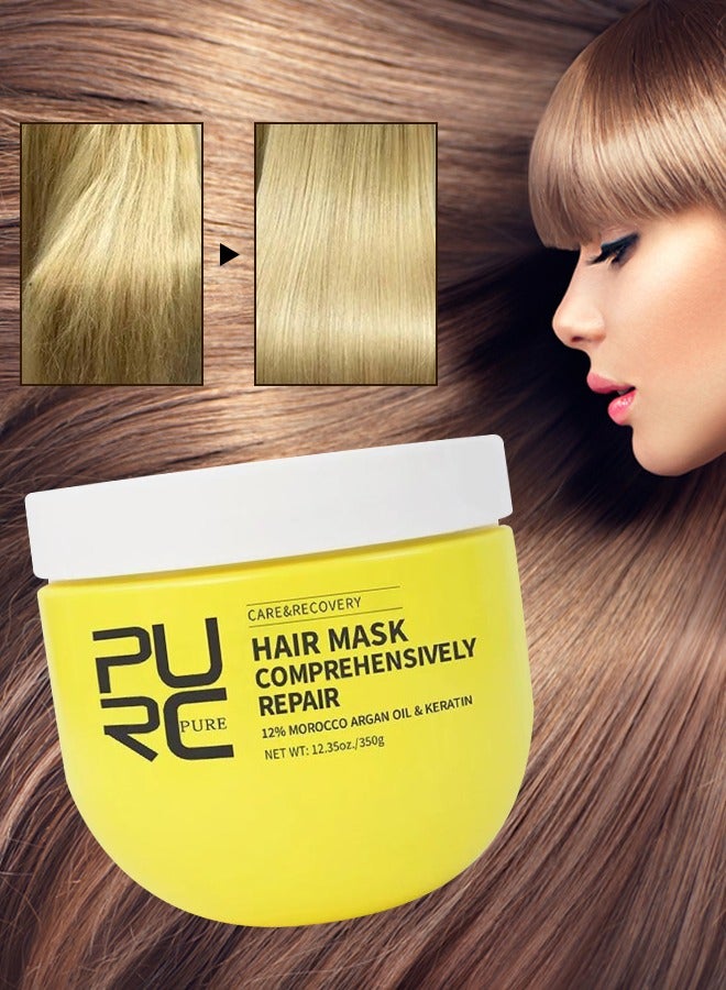 350g Hair Mask Comprehensively Repair Morocco Argan Oil & Keratin Hair Care & Recovery Hair Treatment Mask Repair Hair Strands Strengthen Damaged Hair & Make Hair Soft Smooth